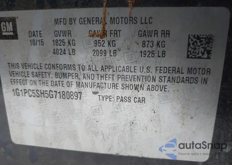 2016 Chevrolet Cruze Limited Ls Auto z USA, uszkodzony, nr VIN 1G1PC5SH5G7180897